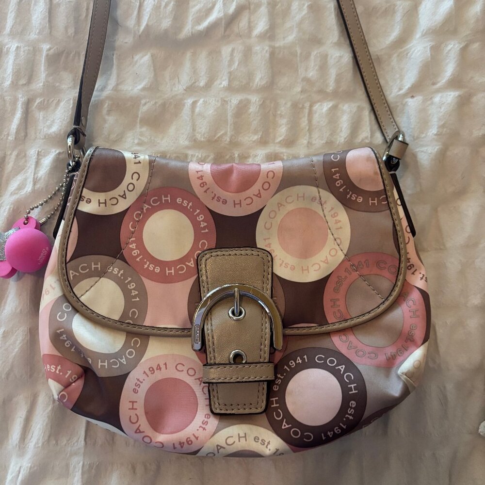 Authentic Coach Soho Logo Snaphead Flap Multicolor Sateen Signature Ja